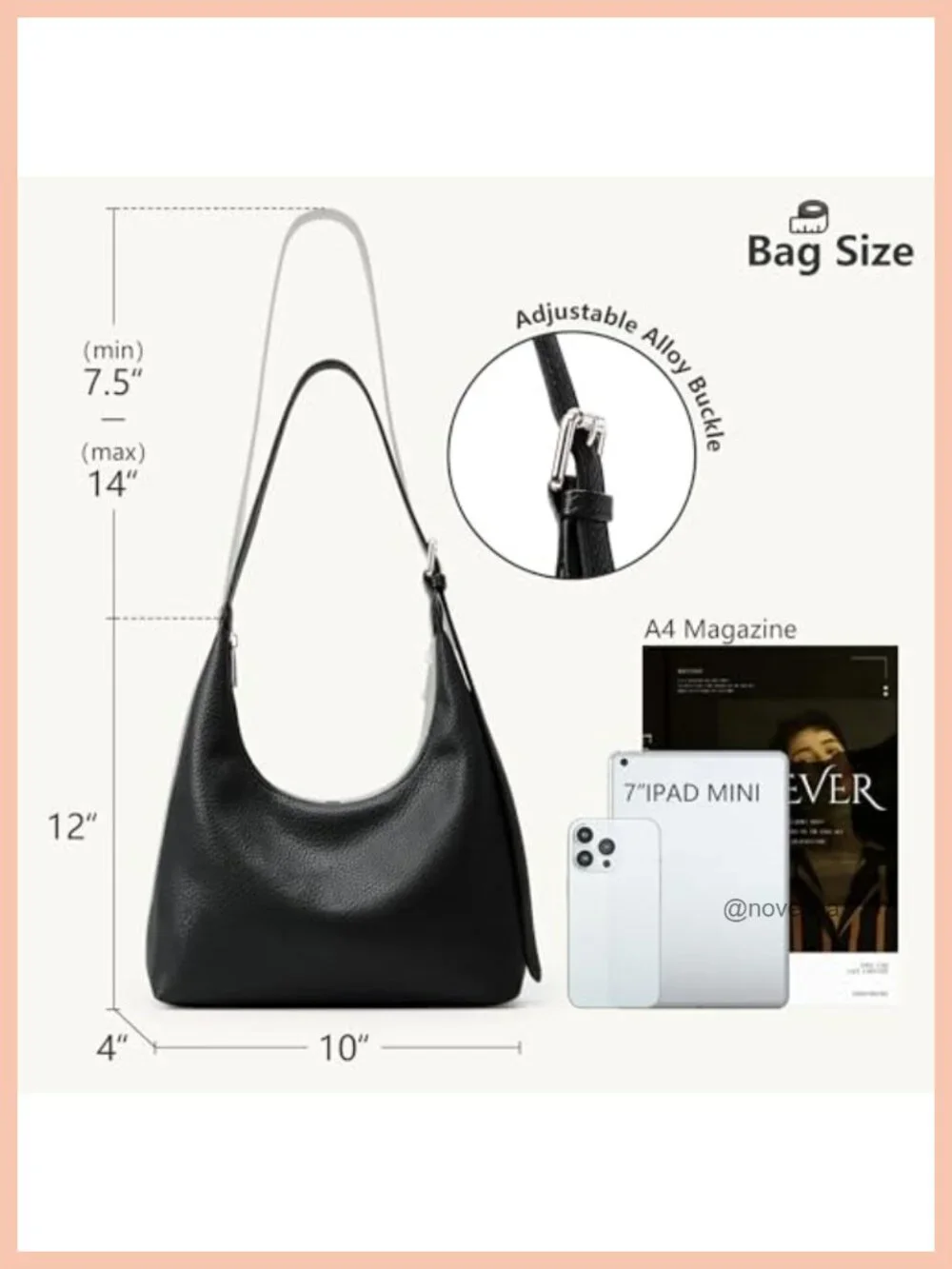 Vegan Leather Crescent Tote Bag Women Underarm Hobo Zipper Handbag Work